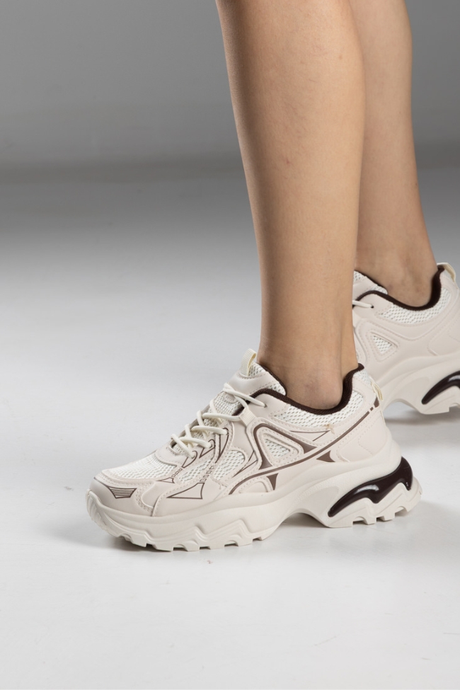 Sneakers με Δίχτυ και Chunky Σόλα – Μπεζ - Image 6