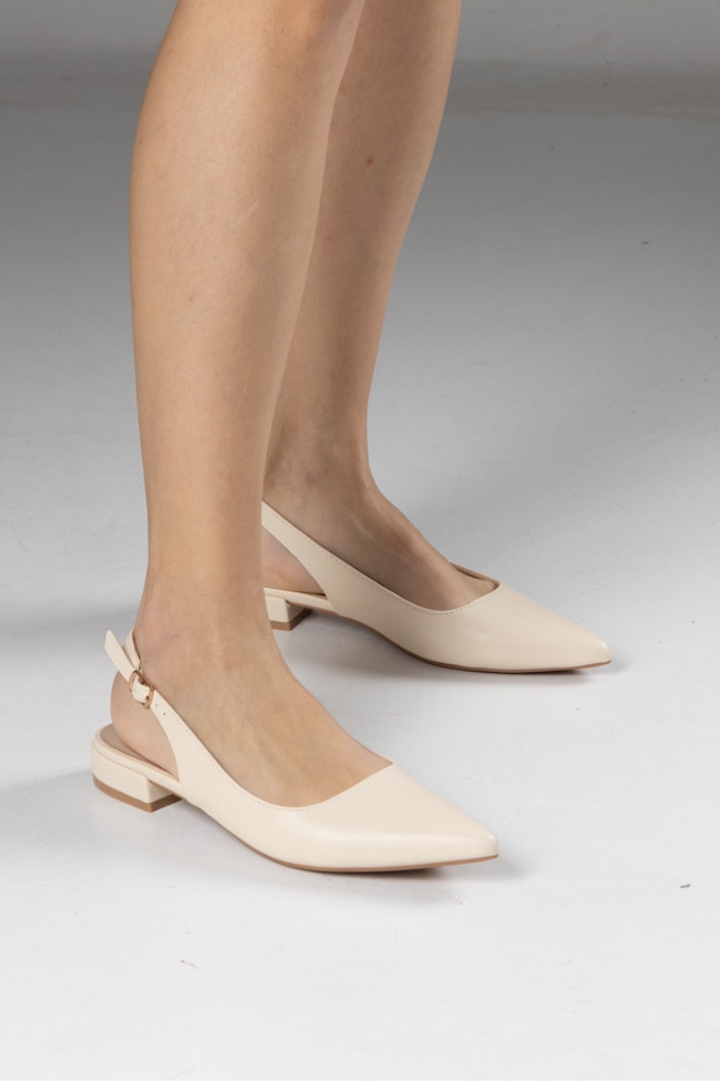 Openheel μυτερές γόβες με χαμηλό τακούνι – Μπεζ