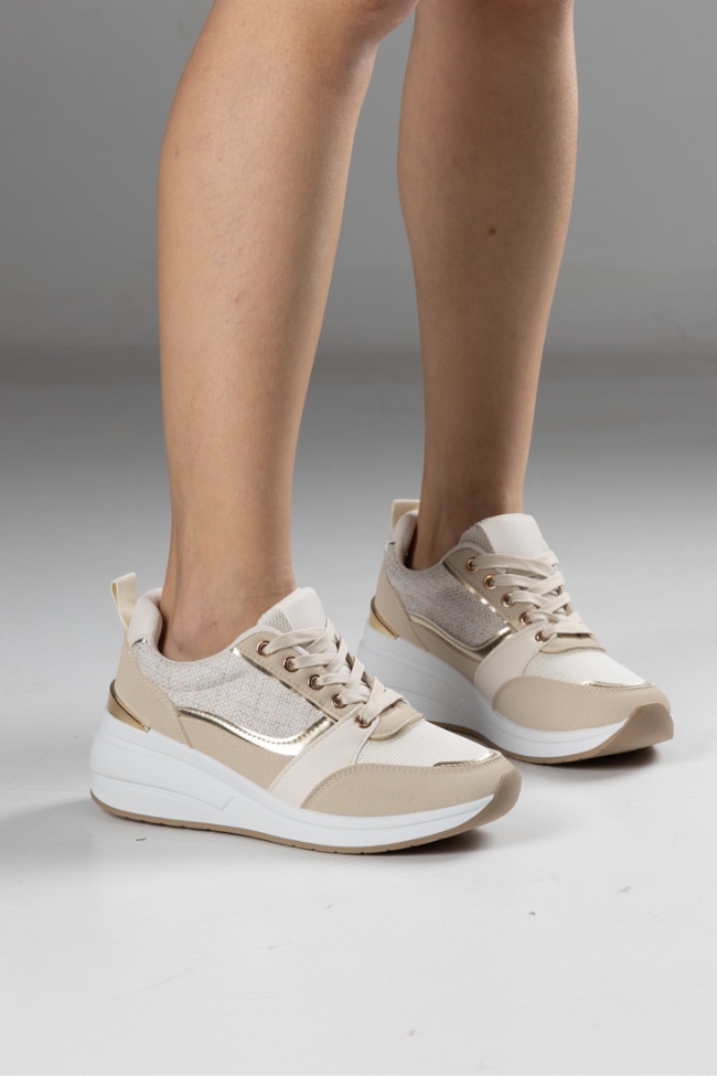 Sneakers με συνδυασμό υφασμάτων - Μπεζ