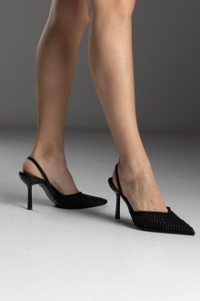 Γόβες με δίχτυ και πέρλες με λεπτό τακούνι - Μαύρο