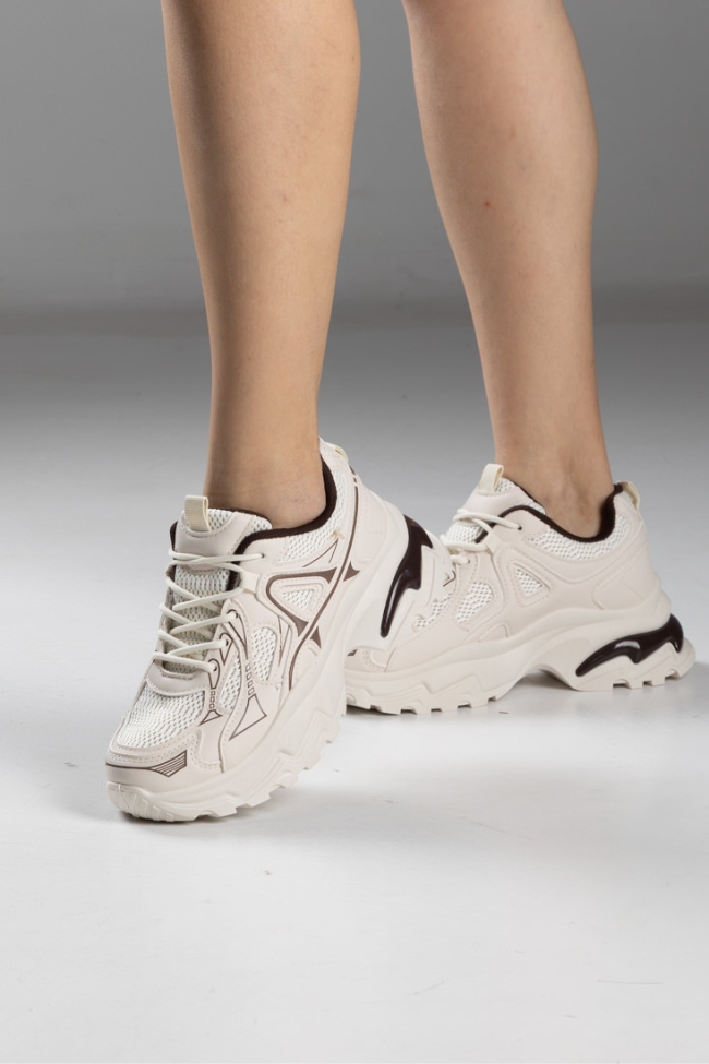Sneakers με Δίχτυ και Chunky Σόλα – Μπεζ - Image 2
