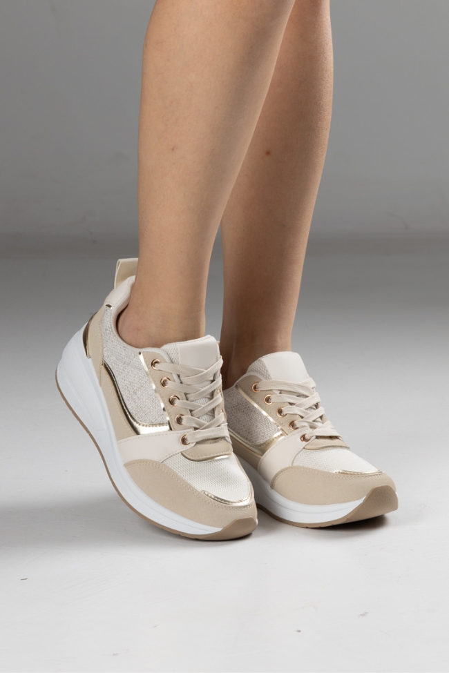 Sneakers με συνδυασμό υφασμάτων - Μπεζ - Image 3