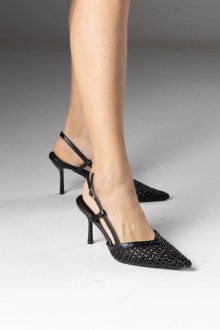 Slingback Γόβες με Πλεκτό Σχέδιο και Λουράκι – Μαύρο
