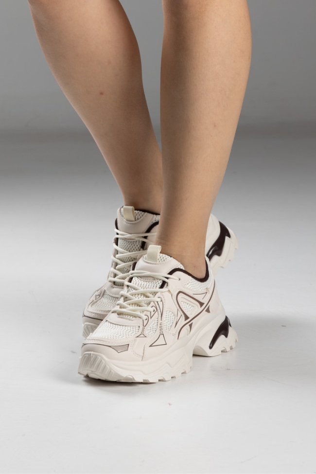 Sneakers με Δίχτυ και Chunky Σόλα – Μπεζ - Image 3