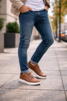 Ανδρικά sneakers με κορδόνια -Κάμελ