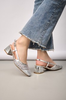 Γόβες Slingback με Πλεκτό – Ασημί