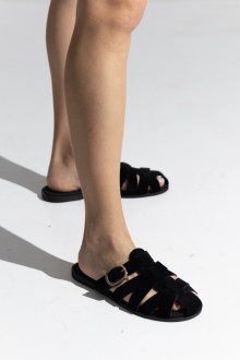 Sandals suede flat - Μαύρο