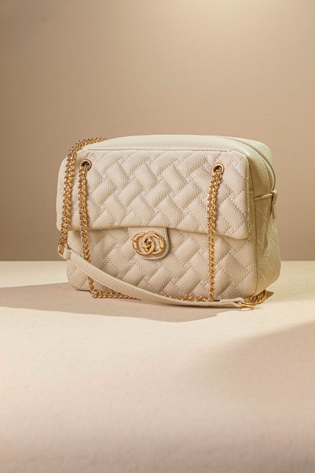 Κλασική τσάντα ώμου με αλυσίδα – Μπεζ - Image 2