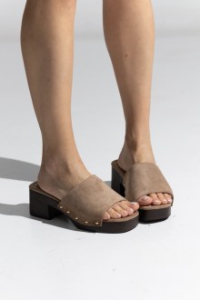 Γυναικεία Clogs Suede – Σκούρο Μπεζ