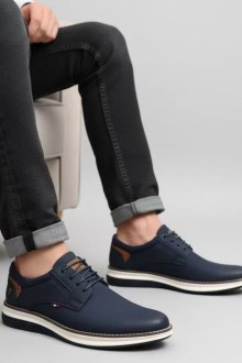 Ανδρικά casual με κορδόνια και καφέ λεπτομέρειες – Μπλέ