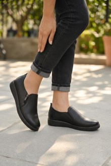 Γυναικεία Ανατομικά Παπούτσια Slip On με ορθοπεδική σόλα και Φερμουάρ - Μαύρο
