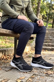 Ανδρικά Αθλητικά Παπούτσια Running με Πάτο Memory Foam Μαύρο/Λευκό
