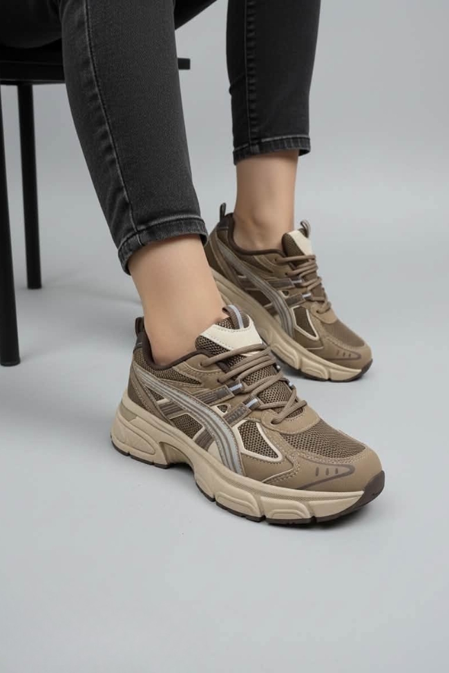 Γυναικεία Chunky Sneakers Καφέ με Memory Foam και Ανατομικό Πάτο