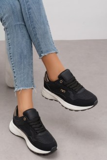 Γυναικεία Μαύρα Ελαφριά Sneakers με Λεπτομέρεια Στράς