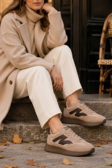 Γυναικεία Suede Sneakers Σκούρο Μπεζ με Memory Foam Πάτο