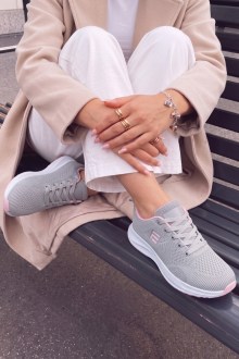 Γυναικεία Running Ελαφριά Υφασμάτινα Sneakers Γκρι-Ροζ