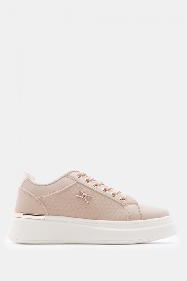 Γυναικεία Μπεζ sneakers με λευκή σόλα πλατφόρμα - Image 3