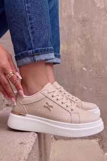 Γυναικεία Μπεζ sneakers με λευκή σόλα πλατφόρμα