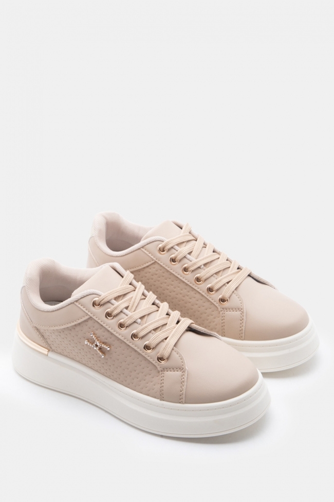 Γυναικεία Μπεζ sneakers με λευκή σόλα πλατφόρμα - Image 2
