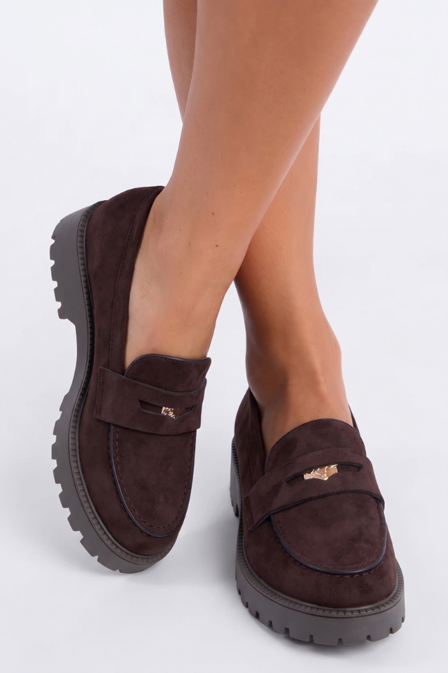 Γυναικεία Suede Chunky Loafers με Μαλακό Πάτο – Καφέ