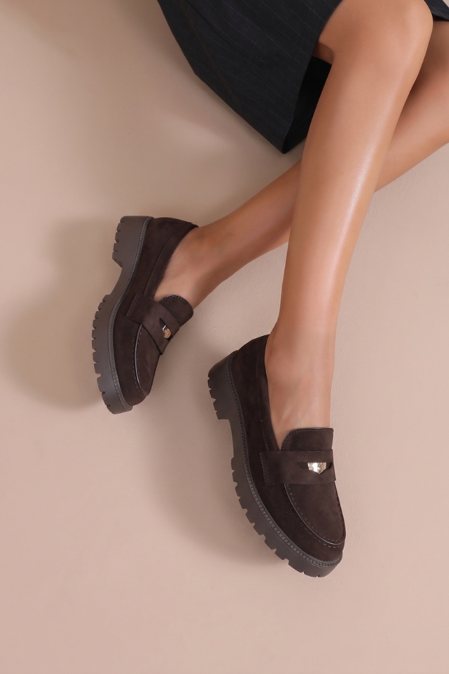 Γυναικεία Suede Chunky Loafers με Μαλακό Πάτο – Καφέ - Image 2