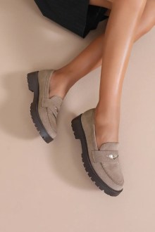 Γυναικεία Suede Chunky Loafers με Μαλακό Πάτο – Σκούρο Μπεζ