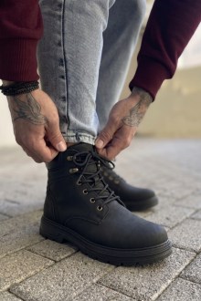 Ανδρικά Μαύρα Casual Μποτάκια με Κορδόνια
