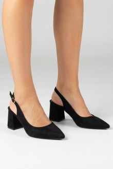 Γυναικείες Μαύρες Σουέτ Slingback Γόβες με Χοντρό Τακούνι