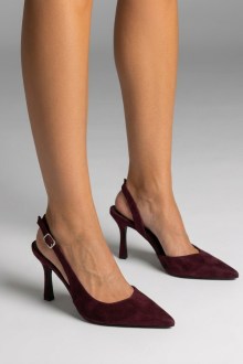 Γυναικείες Suede Γόβες Slingback σε Μπορντό με Μυτερή Μύτη